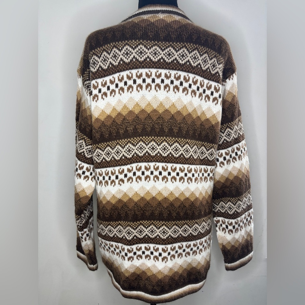 100% Alpaca Hand Knit Geometric Zip Up Sweater With Pockets Size Large - Picture 4 of 6
